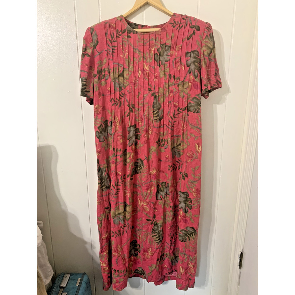 Vintage Lisa II Linen Maxi Dress 18W Pink FLoral Cottagecore Prairie 80's - Picture 4 of 8